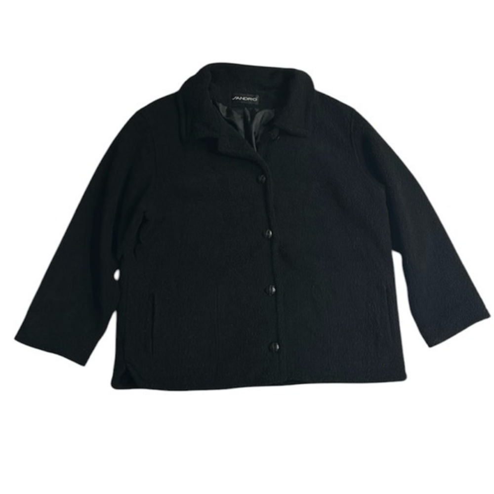 SANDRO black polyester teddy bear fleece button front jacket size large Y2K - Picture 1 of 8